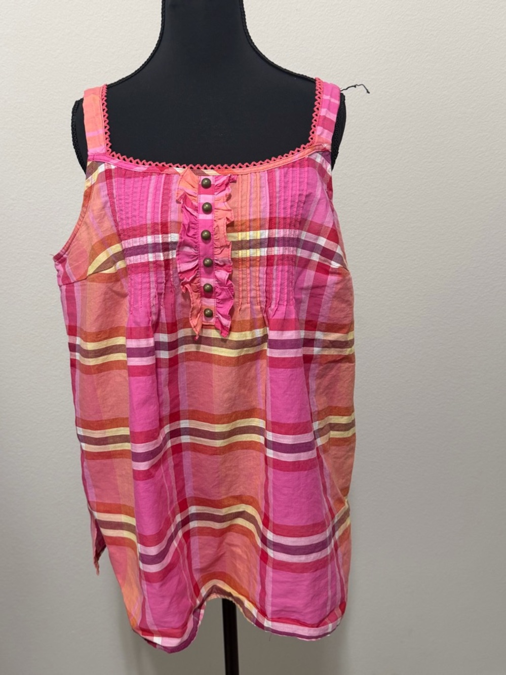 Lane Bryant Pink and Orange Plaid Sleeveless Camisole SU1